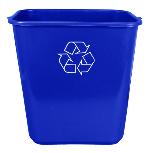 Picture of Soft-Sided Recycle Logo Plastic Wastebasket, 28 qt, Polyethylene, Blue