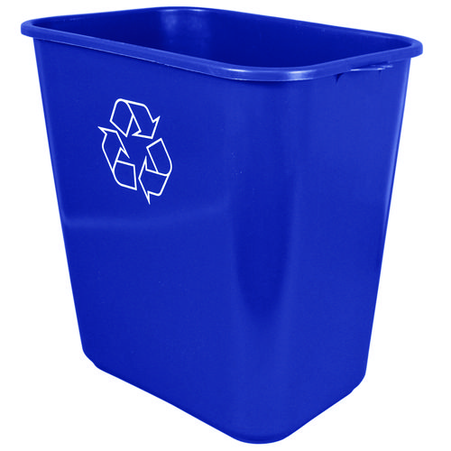 Picture of Soft-Sided Recycle Logo Plastic Wastebasket, 28 qt, Polyethylene, Blue