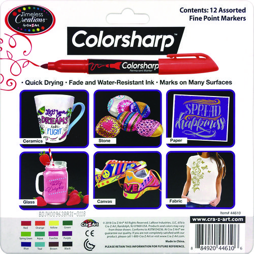 Picture of Colorsharp Permanent Markers, Fine Bullet Tip, Assorted Colors, 12/Set