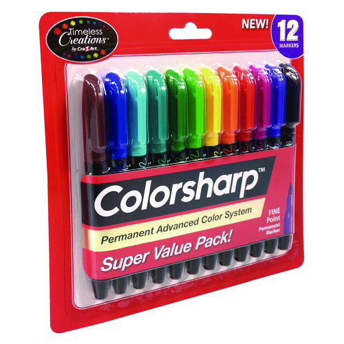 Picture of Colorsharp Permanent Markers, Fine Bullet Tip, Assorted Colors, 12/Set