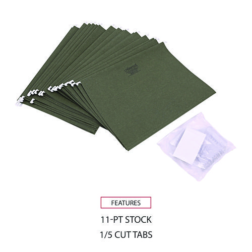 Picture of Hanging File Folders, Letter Size, 1/5-Cut Tabs, Standard Green, 25/Box