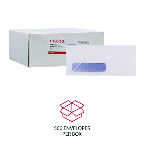 Picture of Open-Side Security Tint Business Envelope, 1 Window, #10, Commercial Flap, Gummed Closure, 4.13 x 9.5, White, 500/Box