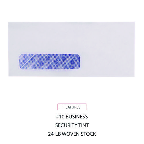 Picture of Open-Side Security Tint Business Envelope, 1 Window, #10, Commercial Flap, Gummed Closure, 4.13 x 9.5, White, 500/Box