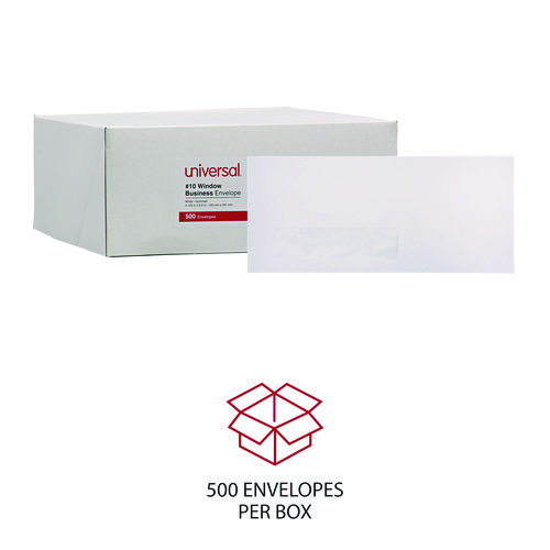 Picture of Open-Side Business Envelope, 1 Window, #10, Commercial Flap, Gummed Closure, 4.13 x 9.5, White, 500/Box