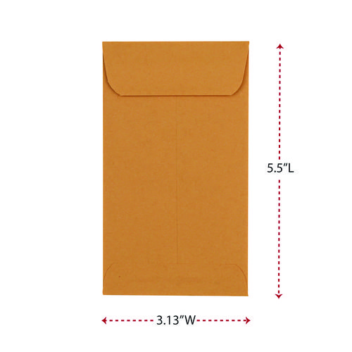 Picture of Kraft Coin Envelope, #5 1/2, Round Flap, Gummed Closure, 3.13 x 5.5, Light Brown Kraft, 500/Box