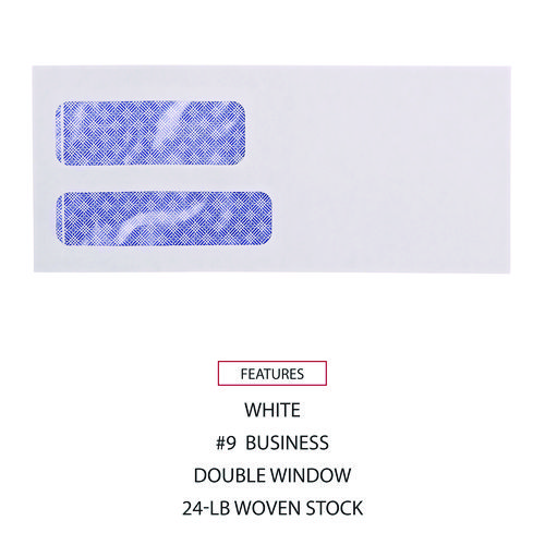 Picture of Double Window Business Envelope, #9, Commercial Flap, Gummed Closure, 3.88 x 8.88, White, 500/Box