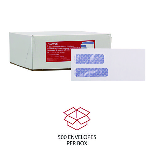 Picture of Double Window Business Envelope, #9, Commercial Flap, Gummed Closure, 3.88 x 8.88, White, 500/Box