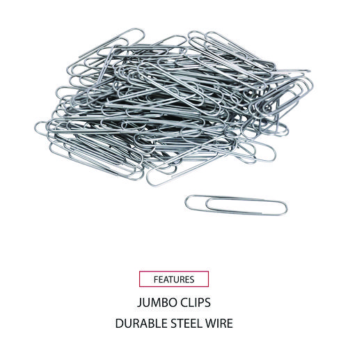 Picture of Paper Clips, Jumbo, Smooth, Silver, 100 Clips/Box, 10 Boxes/Pack