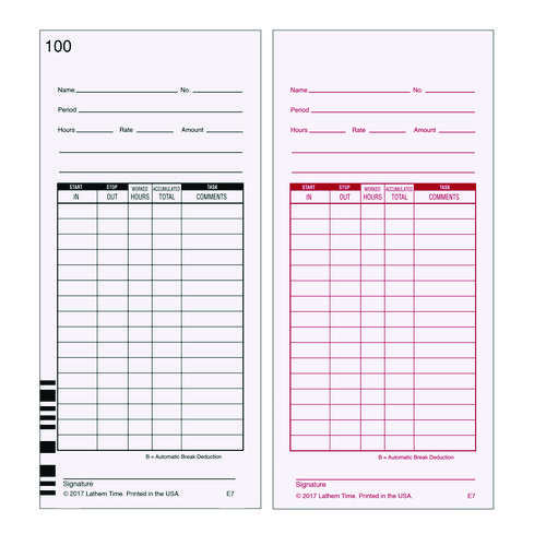 Picture of Time Clock Cards for Lathem Time 7000E, Two Sides, 3.5 x 7.25, 100/Pack