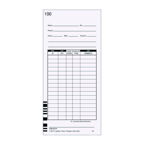 Picture of Time Clock Cards for Lathem Time 7000E, Two Sides, 3.5 x 7.25, 100/Pack