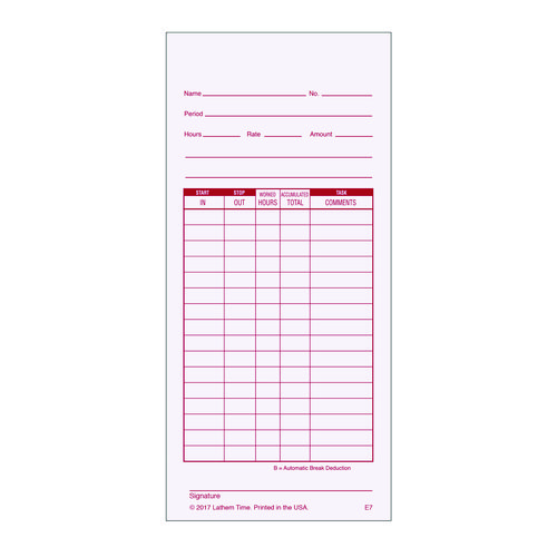 Picture of Time Clock Cards for Lathem Time 7000E, Two Sides, 3.5 x 7.25, 100/Pack