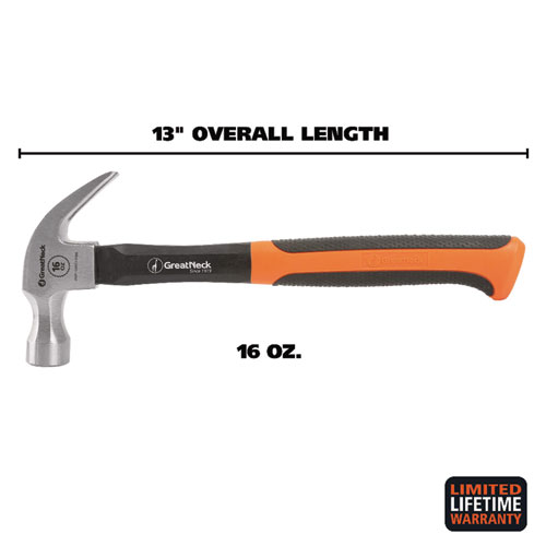 Picture of 16 oz Claw Hammer with High-Visibility Orange Fiberglass Handle