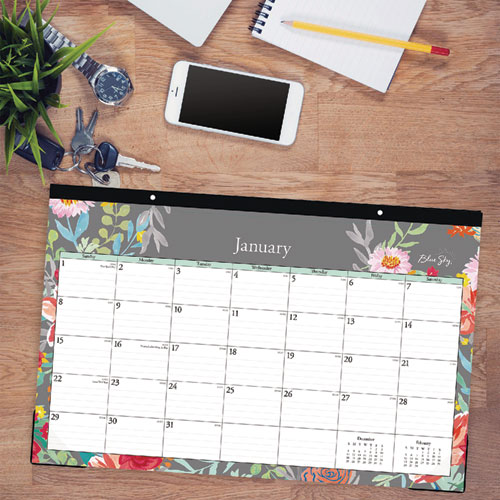 Picture of Sophie Desk Pad, Floral Artwork, 17 x 11, Multicolor Sheets, Black Binding, Clear Corners, 12-Month (Jan to Dec): 2025