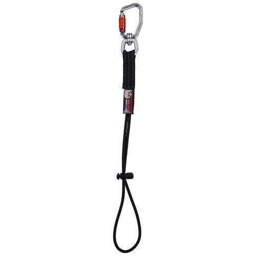 Picture of Squids 3714 Elastic Tool Tail Lanyard w/Carabiner and Cinch Loop, 10 lb Max Working Capacity, 15" Long, Black, 3/Pack