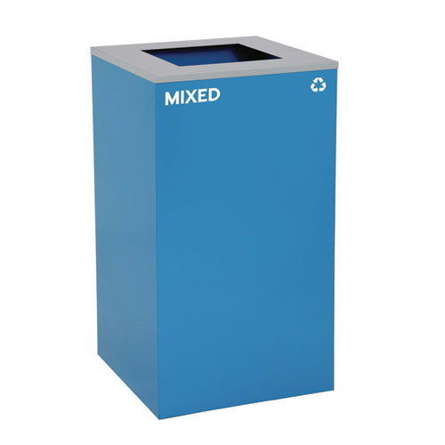 Picture of 29 Gallon Trash/Recycling Cans, Steel, Blue Mixed Recycling Can with Square Lid, Black Trash Can with Square Lid