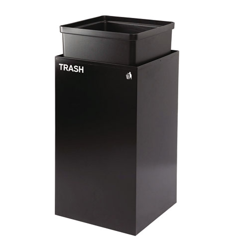 Picture of 29 Gallon Trash/Recycling Cans, Steel, Blue Mixed Recycling Can with Square Lid, Black Trash Can with Square Lid