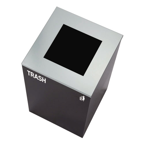 Picture of 29 Gallon Trash/Recycling Cans, Steel, Blue Mixed Recycling Can with Square Lid, Black Trash Can with Square Lid