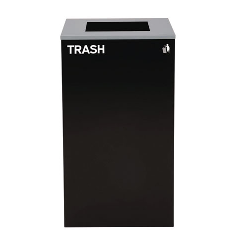 Picture of 29 Gallon Trash/Recycling Cans, Steel, Blue Mixed Recycling with Mixed Lid, Black Trash Can with Square Lid