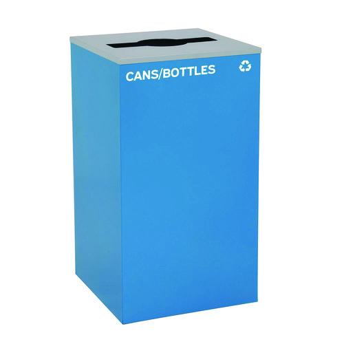 Picture of 29 Gallon Trash/Recycling Cans, Steel, Blue Cans/Bottles Recycling with Mixed Lid, Black Trash Can with Square Lid
