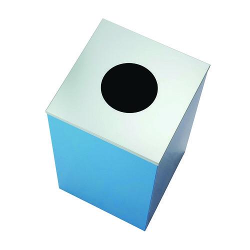 Picture of 29 Gallon Trash/Recycling Cans, Steel, Blue Recycling with Circle Lid, Black Trash Can with Square Lid