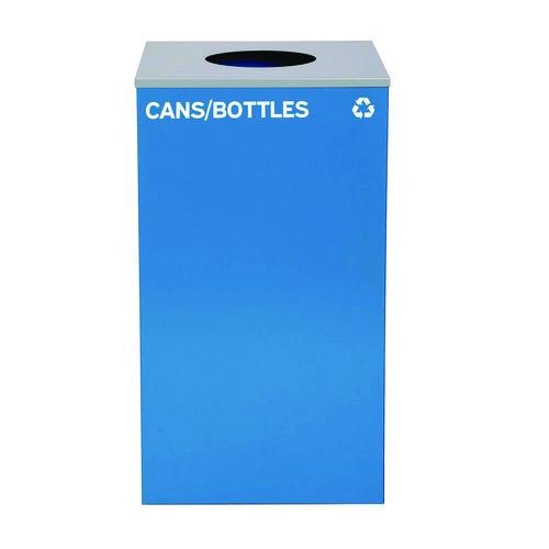 Picture of 29 Gallon Trash/Recycling Cans, Steel, Blue Cans/Bottles Recycling with Circle Lid, Black Trash Can with Square Lid