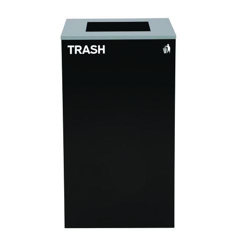 Picture of 29 Gallon Trash/Recycling Cans, Steel, Blue Cans/Bottles Recycling with Circle Lid, Black Trash Can with Square Lid
