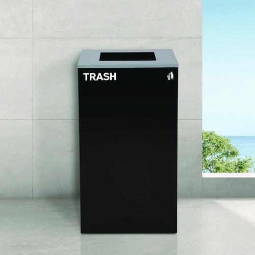Picture of 29 Gallon Trash/Recycling Cans, Steel, Blue Cans/Bottles Recycling with Circle Lid, Black Trash Can with Square Lid
