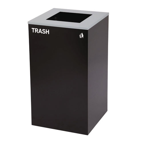 Picture of 29 Gallon Trash/Recycling Cans, Steel, Green Recycling Can with Square Lid, Black Trash Can with Square Lid