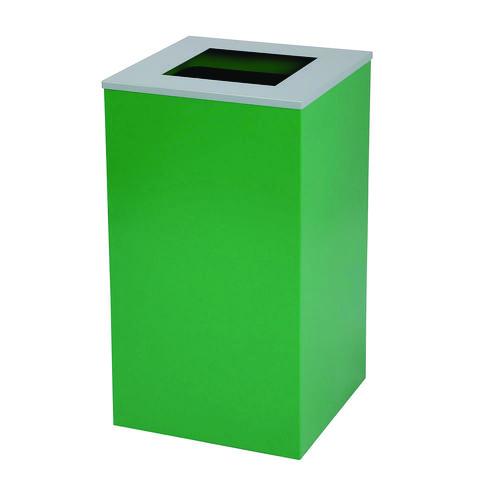 Picture of 29 Gallon Trash/Recycling Cans, Steel, Green Recycling Can with Square Lid, Black Trash Can with Square Lid
