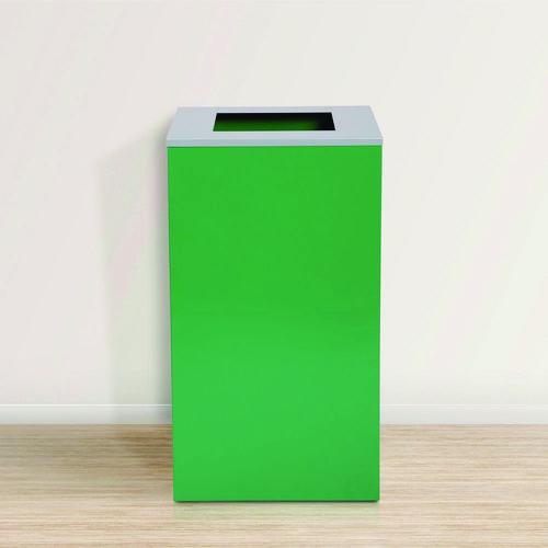 Picture of 29 Gallon Trash/Recycling Cans, Steel, Green Recycling Can with Square Lid, Black Trash Can with Square Lid