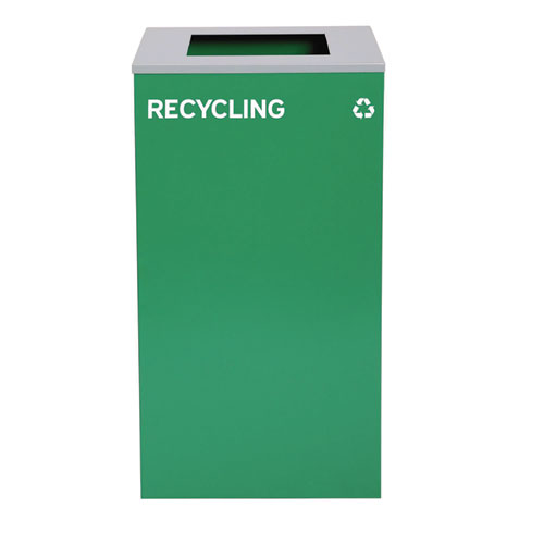 Picture of 29 Gallon Trash/Recycling Cans, Steel, Green Recycling Can with Square Lid, Black Trash Can with Square Lid