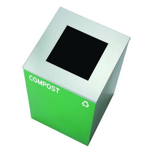 Picture of 29 Gallon Trash/Recycling Cans, Steel, Green Compost Can with Square Lid, Black Trash Can with Square Lid