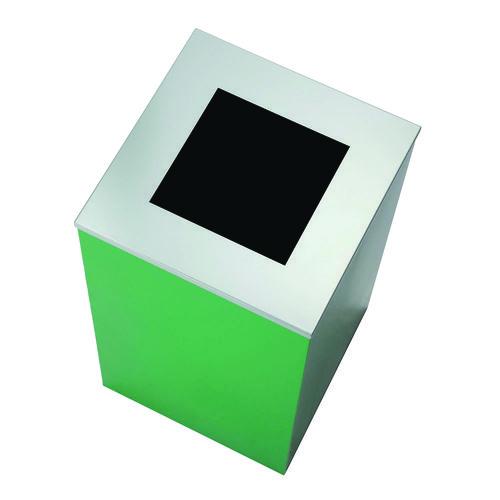 Picture of 29 Gallon Trash/Recycling Cans, Steel, Green Mixed Recycling Can with Square Lid, Black Trash Can with Square Lid