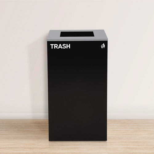 Picture of 29 Gallon Trash/Recycling Cans, Steel, Green Mixed Recycling Can with Square Lid, Black Trash Can with Square Lid