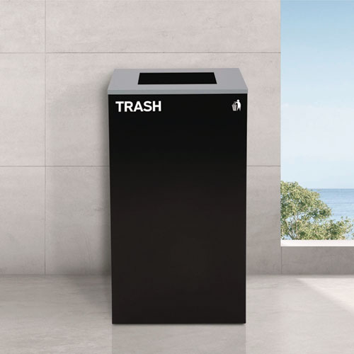 Picture of 29 Gallon Trash/Recycling Cans, Steel, Green Mixed Recycling Can with Square Lid, Black Trash Can with Square Lid