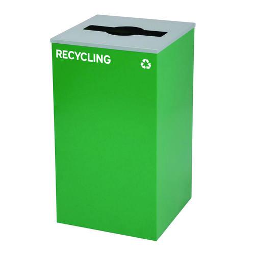 Picture of 29 Gallon Trash/Recycling Cans, Steel, Green Recycling Can with Mixed Lid, Black Trash Can with Square Lid