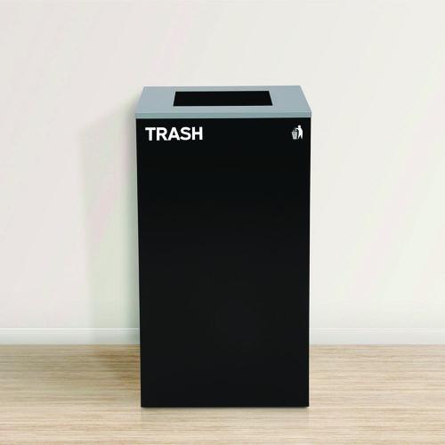 Picture of 29 Gallon Trash/Recycling Cans, Steel, Green Recycling Can with Mixed Lid, Black Trash Can with Square Lid