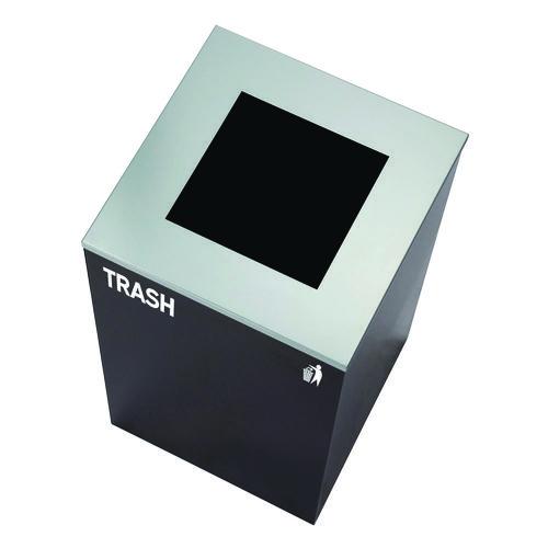 Picture of 29 Gallon Trash/Recycling Cans, Steel, Green Recycling Can with Mixed Lid, Black Trash Can with Square Lid