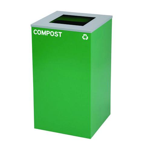 Picture of 29 Gallon Trash/Recycling Cans, Steel, Blue Cans/Bottles Recycling Can, Green Compost Can, Black Trash Can with Square Lids