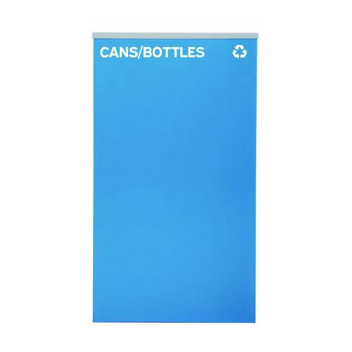 Picture of 29 Gallon Trash/Recycling Cans, Steel, Blue Cans/Bottles Recycling Can w/Mixed Lid, Green Compost and Black Trash w/Sq Lid