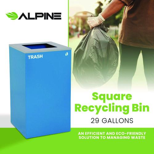 Picture of 29 Gallon Trash/Recycling Cans, Steel, Blue Trash Can with Square Lid
