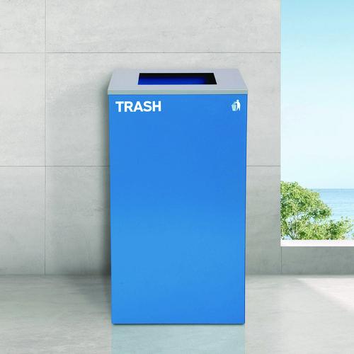 Picture of 29 Gallon Trash/Recycling Cans, Steel, Blue Trash Can with Square Lid