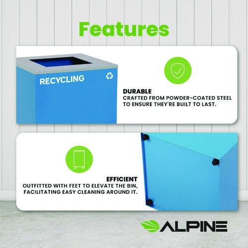 Picture of 29 Gallon Trash/Recycling Cans, Steel, Blue Recycling Can with Square Lid