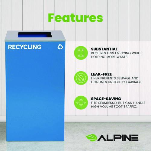 Picture of 29 Gallon Trash/Recycling Cans, Steel, Blue Recycling Can with Square Lid
