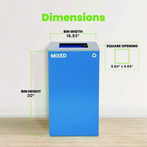 Picture of 29 Gallon Trash/Recycling Cans, Steel, Blue Mixed Recycling Can with Square Lid