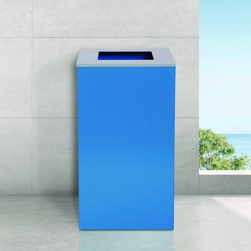 Picture of 29 Gallon Trash/Recycling Cans, Steel, Blue Can with Square Lid