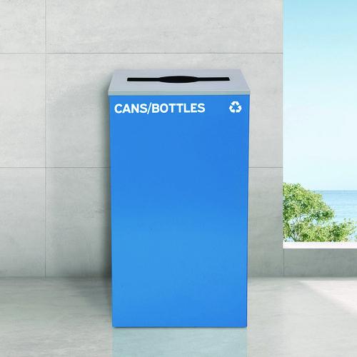 Picture of 29 Gallon Trash/Recycling Cans, Steel, Blue Cans/Bottles Recycling Can with Mixed Lid