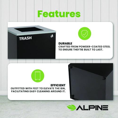 Picture of 29 Gallon Trash/Recycling Cans, Steel, Black Trash Can with Square Lid