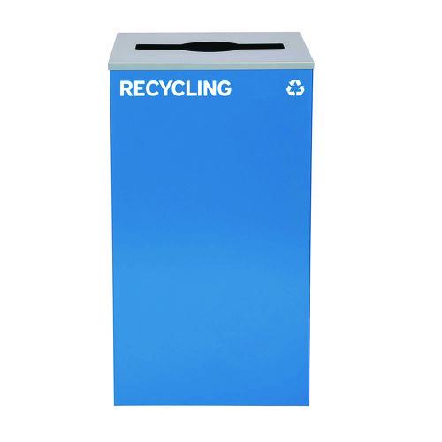 Picture of 29 Gallon Trash/Recycling Cans, Steel, Blue Recycling Can w/Mixed Lid, Green Recycling Can and Black Trash Can with Sq Lid