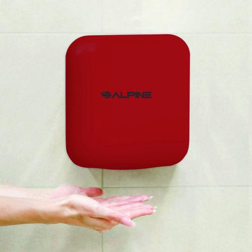 Picture of Hemlock Commercial Automatic 120V Hand Dryer, 6.68 x 11.41 x 12.31, Stainless Steel, Red